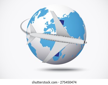 Airliner with globe in the white background. vector illustration. vector illustration