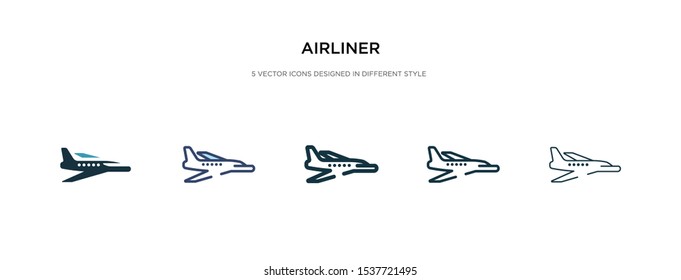 airliner icon in different style vector illustration. two colored and black airliner vector icons designed in filled, outline, line and stroke style can be used for web, mobile, ui