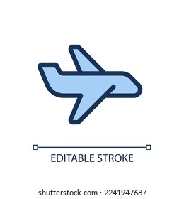 Airliner pixel perfect RGB color ui icon. Flight. Commercial airplane. Simple filled line element. GUI, UX design for mobile app. Vector isolated pictogram. Editable stroke. Arial font used