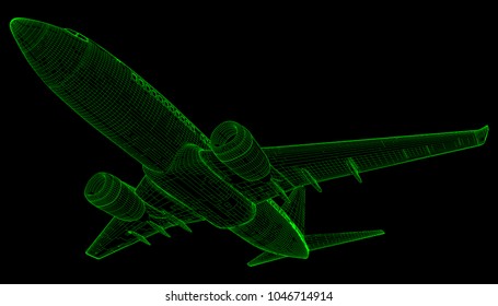 Airliner silhouette in the style of computer graphics. Vector illustration.