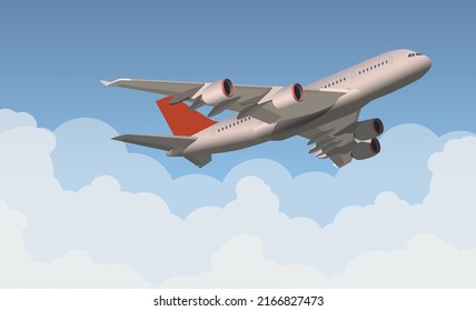 
Airliner takes off into the sky, summer vacation time. Vector.