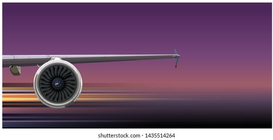 Airliner wing with turbine. Available EPS-10 vector format separated by groups and layers for easy edit