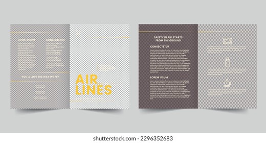 Airlines Aviation Services bifold brochure template. A clean, modern, and high-quality design bifold brochure vector design. Editable and customize template brochure
