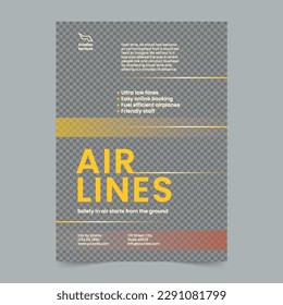 Plantilla de avión de los servicios de aviación de las aerolíneas. Un diseño limpio, moderno y de alta calidad del diseño vectorial Flyer. Folleto de plantillas editable y personalizado