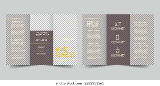 Airlines Aviation trifold brochure template. A clean, modern, and high-quality design tri fold brochure vector design. Editable and customize template brochure