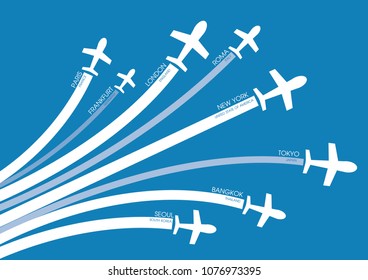Airlines to each capital city. Vector illustration