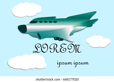 Airlines of the future. Illustration can be used in the brochures,
 postcards, tickets, advertisements, banners. Vector. Blue and green
textures. Airplane. 