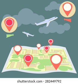 Airlines international, flights, vector illustrations 