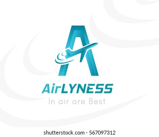 Airlines logo template. Conceptual icon for airport, aviation, travel, vacation or tourism business.