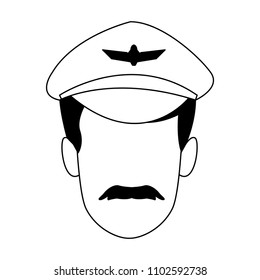 Airlines pilot face in black and white