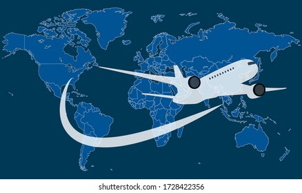 Airlines, planes over world map, vector illustration