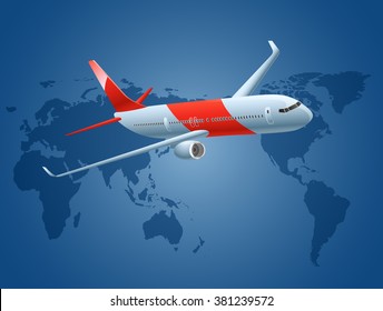Airlines, planes over world map
