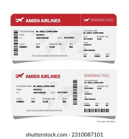 Airlines ticket vector design template for travelling around the world on holidays