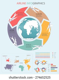 Airlines travel infographic elements. Can be used for workflow layout, banner, diagram, web design, timeline, info chart, statistic template. vector illustration