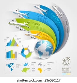 Airlines travel infographics. Vector illustration. Can be used for workflow layout, banner, diagram, web design, timeline template.