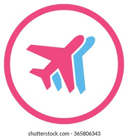 Airlines vector icon. Style is bicolor flat circled symbol, pink and blue colors, rounded angles, white background.