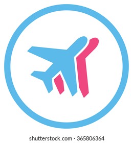Airlines vector icon. Style is bicolor flat circled symbol, pink and blue colors, rounded angles, white background.