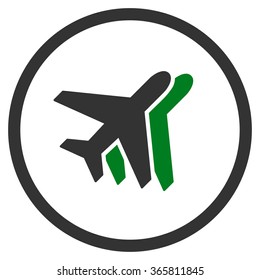 Airlines vector icon. Style is bicolor flat circled symbol, green and gray colors, rounded angles, white background.