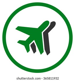 Airlines vector icon. Style is bicolor flat circled symbol, green and gray colors, rounded angles, white background.