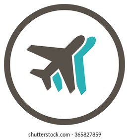 Airlines vector icon. Style is bicolor flat circled symbol, grey and cyan colors, rounded angles, white background.