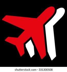 Airlines vector icon. Style is flat bicolor red and white symbol, rounded angles, black background.