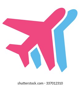 Airlines vector icon. Style is flat bicolor pink and blue symbol, rounded angles, white background.