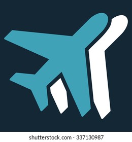 Airlines vector icon. Style is flat bicolor blue and white symbol, rounded angles, dark blue background.