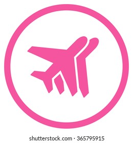 Airlines vector icon. Style is flat circled symbol, pink color, rounded angles, white background.