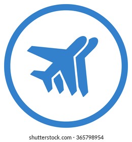 Airlines vector icon. Style is flat circled symbol, cobalt color, rounded angles, white background.