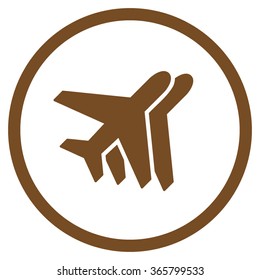 Airlines vector icon. Style is flat circled symbol, brown color, rounded angles, white background.