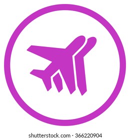 Airlines vector icon. Style is flat circled symbol, violet color, rounded angles, white background.