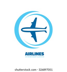 Airlines - vector logo concept. Aircraft illustration. Tickets company. Minimal classic style. Airplane silhouette sign for transportation and travel company. Travel agency. 