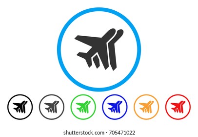 Airlines vector rounded icon. Image style is a flat gray icon symbol inside a blue circle. Bonus color versions are gray, black, blue, green, red, orange.