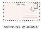 Airmail blank postcard template retro border envelope with stripes. Paper texture, vintage mail. Air post letter. Blank envelope