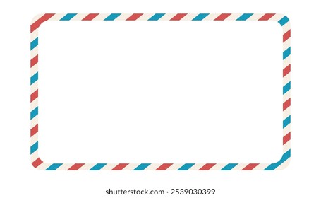 Airmail blank postcard template retro border envelope with stripes. Paper texture, vintage mail. Air post letter. Blank envelope