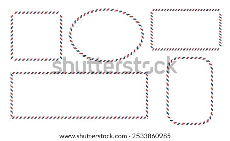 Airmail blank postcard template retro border envelope with stripes. Paper texture, vintage mail. Air post letter. Blank envelope