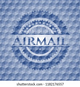 Airmail blue badge with geometric pattern.
