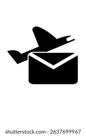 Airmail delivery symbol. Envelope flying, illustrating fast mail