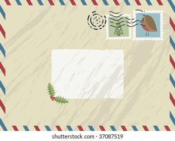 airmail envelope with festive stamps and text box