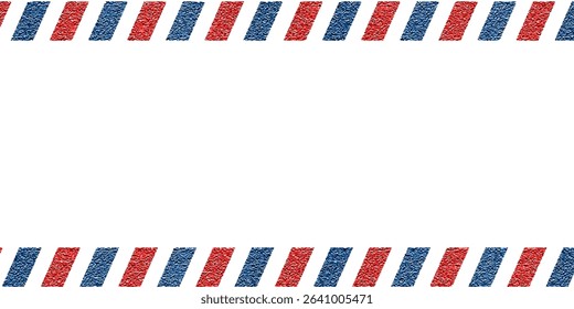Airmail envelope frame with blue and red stripes on white background. International vintage letter border. Retro air mail postcard. Blank envelope.
