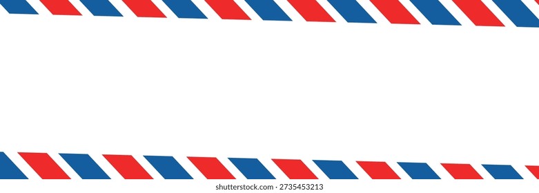 Airmail envelope frame with blue and red stripes on white background. International vintage letter border. Retro air mail postcard. Blank envelope.