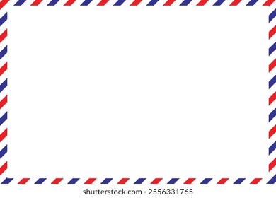 Airmail Envelope frame images with strips. International vintage letter border. Retro air mail postcard with blue and red stripes.  Empty classic postal frame. Vector illustration