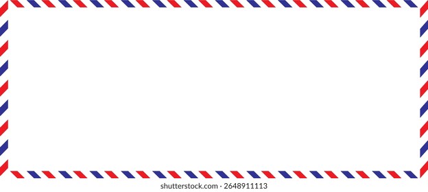 Imagens de quadro Airmail Envelope com tiras. Fronteira internacional da carta vintage. Cartão postal de correio aéreo retrô com listras azuis e vermelhas.  Quadro postal clássico vazio. Ilustração vetorial