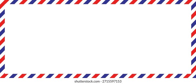 Imágenes de marco de sobre de correo aéreo con tiras. Frontera de carta vintage internacional. Postal de correo aéreo retro con rayas azules y rojas.  Marco postal clásico vacío. Ilustración vectorial