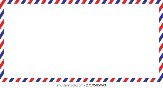 Imagens de quadro Airmail Envelope com tiras. Fronteira internacional da carta vintage. Cartão postal de correio aéreo retrô com listras azuis e vermelhas. Quadro postal clássico vazio.


