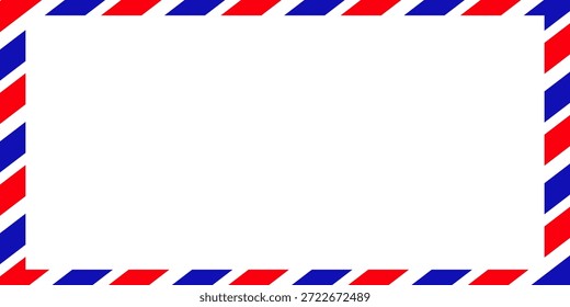 Airmail Envelope frame images with strips. International vintage letter border. Retro air mail postcard with blue and red stripes. Empty classic postal frame. Vector illustration