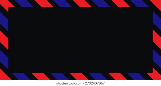 Airmail Envelope frame images with strips. International vintage letter border. Retro air mail postcard with blue and red stripes. Empty classic postal frame. Vector illustration