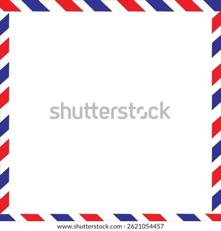 Airmail Envelope frame images with strips. International vintage letter border. Retro air mail postcard with blue and red stripes.  Empty classic postal frame. Vector illustration