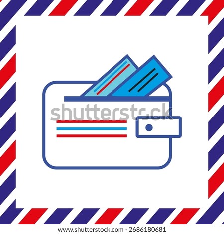 Airmail Envelope frame images with strips. International vintage letter border. Retro air mail postcard with blue and red stripes. Empty classic postal frame. Vector illustration

