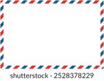 Airmail envelope frame. International vintage letter border. Diplomat size. Retro air mail with blue and red stripes. Blank correspondence paper template. Empty classic postal message illustration.